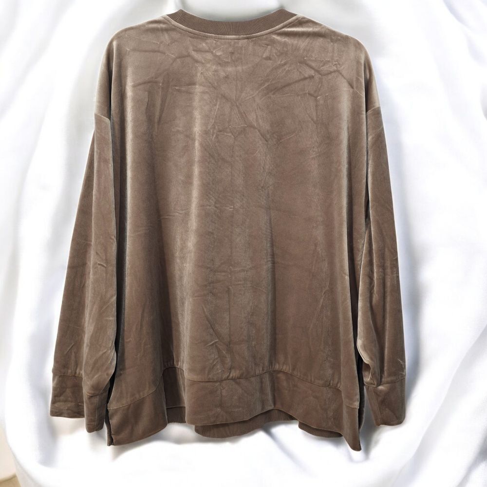 ATHLETA Retroplush Sweatshirt Women's Size 1X Velvet Crewneck Brown/Beige Soft - Picture 2 of 13